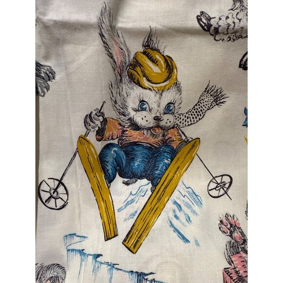 Vintage Childrens Fabric With Playful Animal Sports Prints 36" Width Cotton Mate - Picture 5 of 11